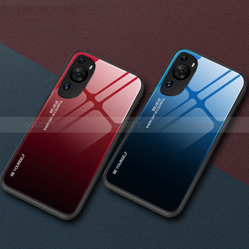 Huawei P60 Art用ハイブリットバンパーケース プラスチック 鏡面 虹 グラデーション 勾配色 カバー JM2 ファーウェイ 