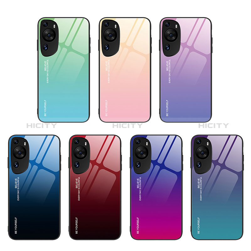 Huawei P60 Art用ハイブリットバンパーケース プラスチック 鏡面 虹 グラデーション 勾配色 カバー JM2 ファーウェイ 