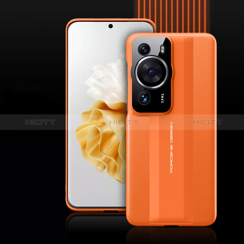 Huawei P60用ケース 高級感 手触り良いレザー柄 QK5 ファーウェイ オレンジ