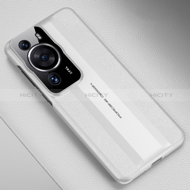 Huawei P60用ケース 高級感 手触り良いレザー柄 QK3 ファーウェイ ホワイト