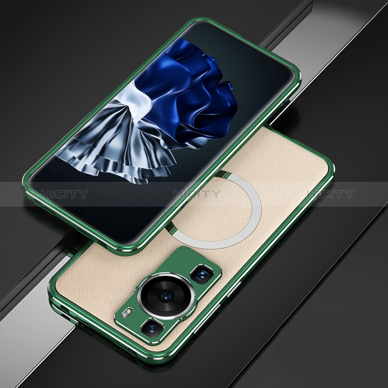 Huawei P60用ケース 高級感 手触り良い アルミメタル 製の金属製 バンパー カバー Mag-Safe 磁気 Magnetic ファーウェイ グリーン