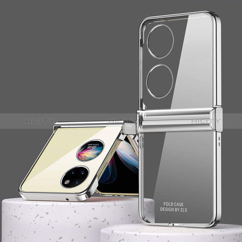 Huawei P60 Pocket用ハードカバー クリスタル クリア透明 ZL1 ファーウェイ シルバー