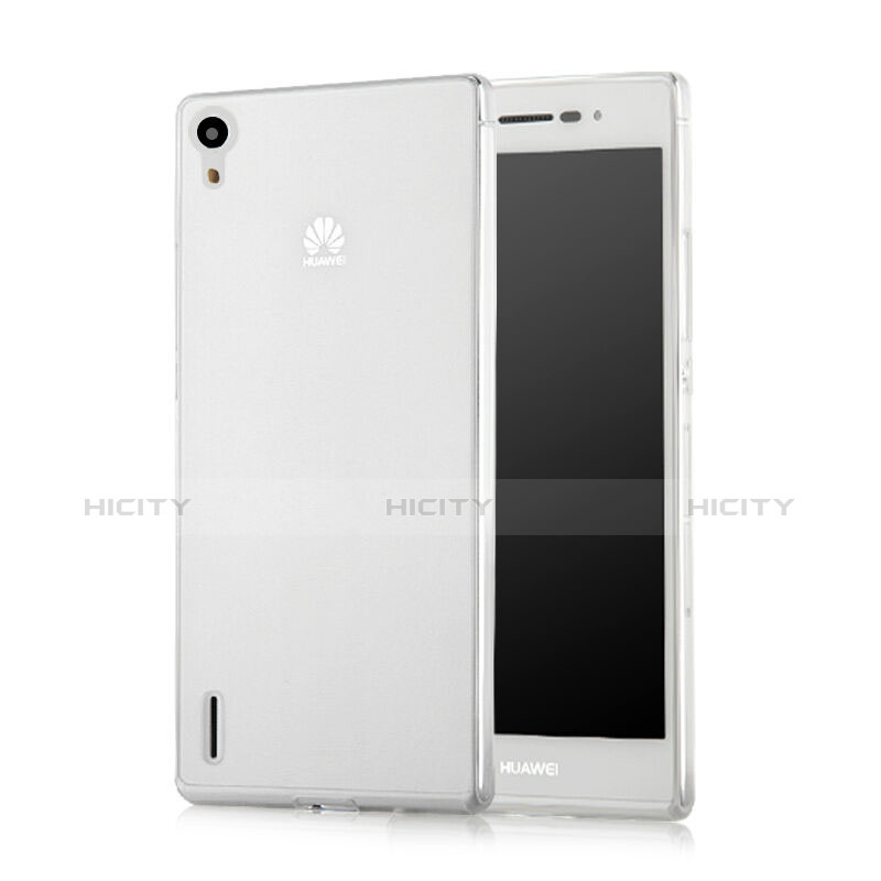 Huawei P7 Dual SIM用極薄ソフトケース シリコンケース 耐衝撃 全面保護 クリア透明 ファーウェイ ホワイト