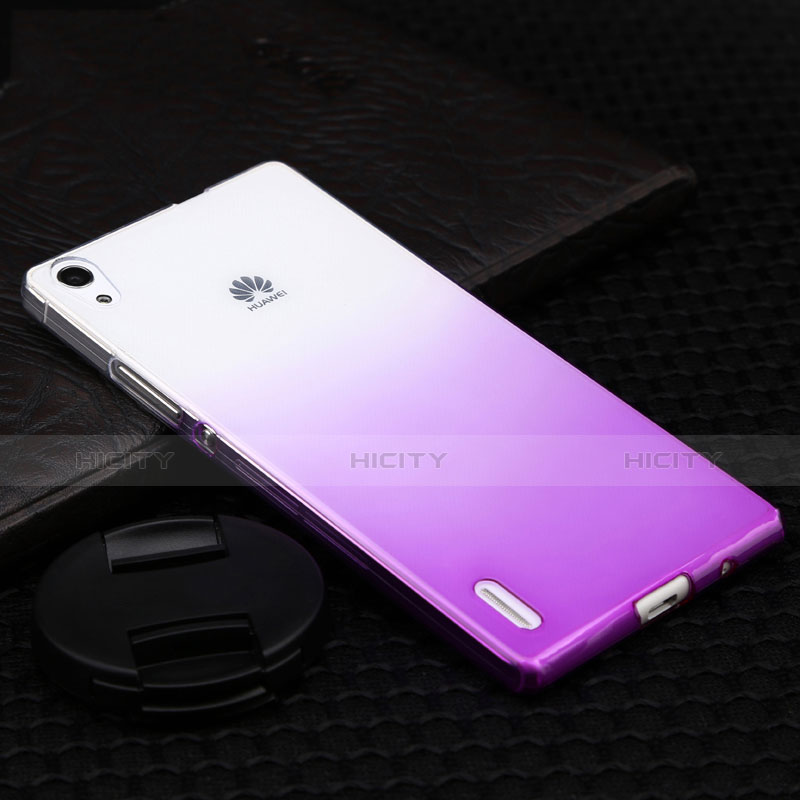 Huawei P7 Dual SIM用ハードケース グラデーション 勾配色 クリア透明 ファーウェイ パープル