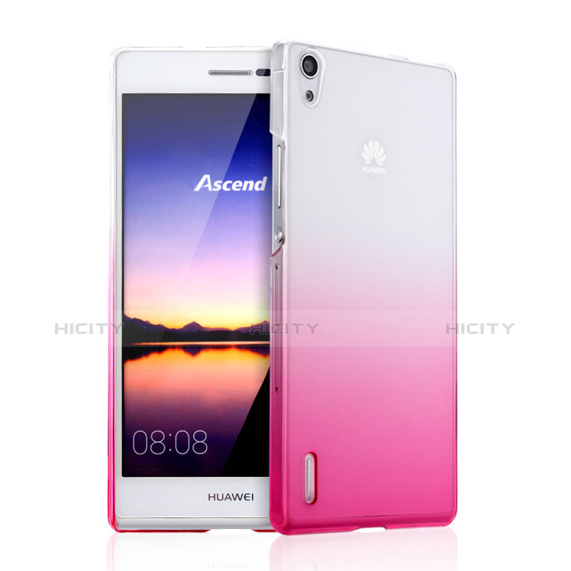 Huawei P7 Dual SIM用ハードケース グラデーション 勾配色 クリア透明 ファーウェイ ピンク