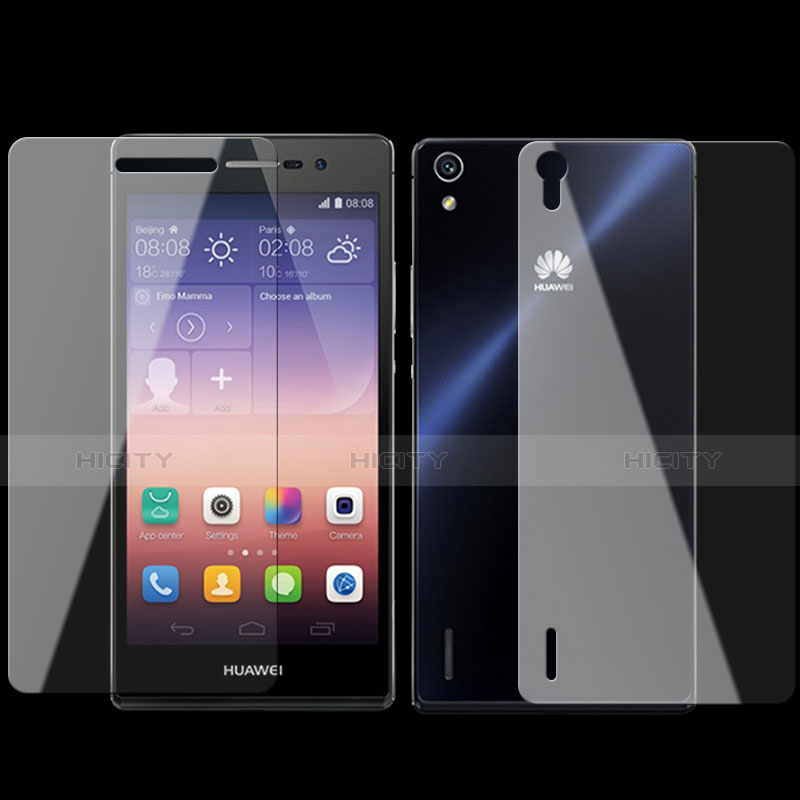 Huawei P7 Dual SIM用強化ガラス 液晶保護フィルム 背面保護フィルム同梱 ファーウェイ クリア