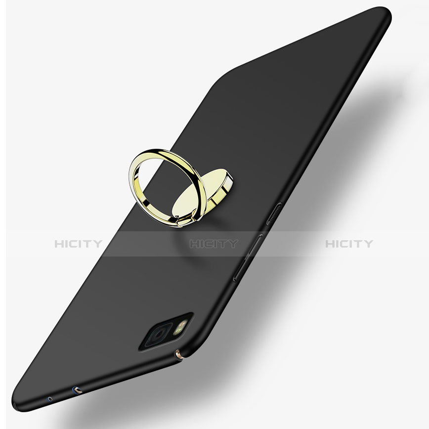 Huawei P8用ハードケース プラスチック 質感もマット アンド指輪 ファーウェイ ブラック