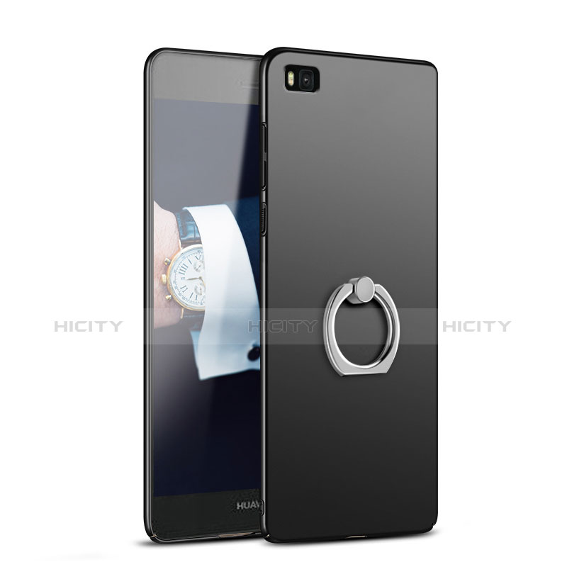 Huawei P8用ハードケース プラスチック 質感もマット アンド指輪 A02 ファーウェイ ブラック