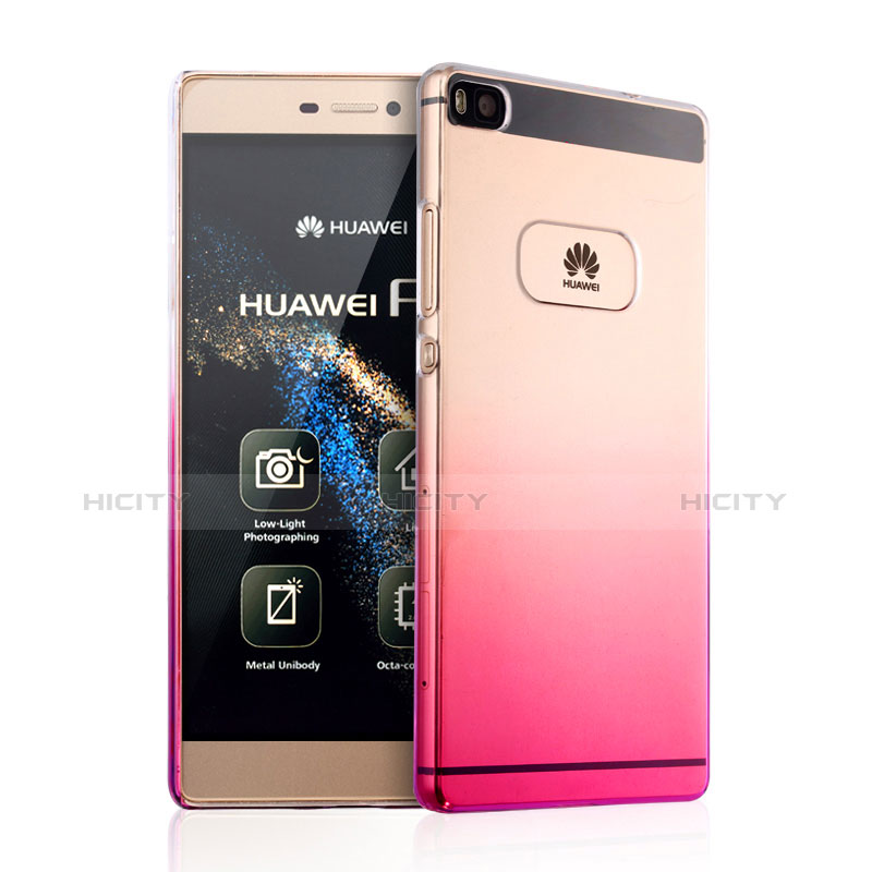 Huawei P8用ハードケース グラデーション 勾配色 クリア透明 ファーウェイ ピンク