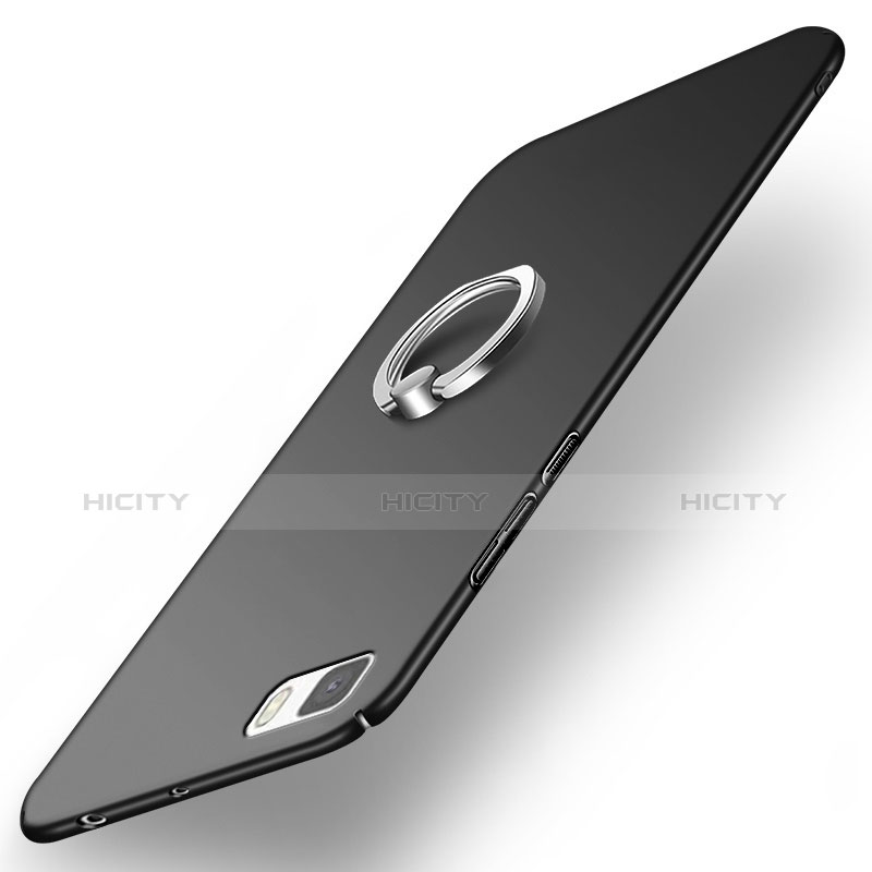 Huawei P8 Lite用ハードケース プラスチック 質感もマット アンド指輪 ファーウェイ ブラック