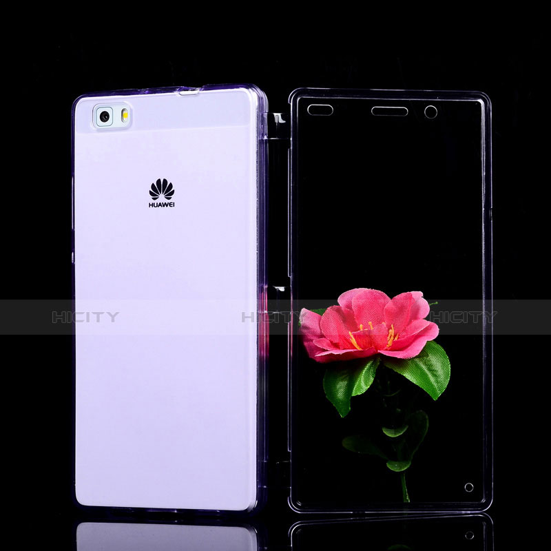 Huawei P8 Lite用ソフトケース フルカバー クリア透明 ファーウェイ パープル