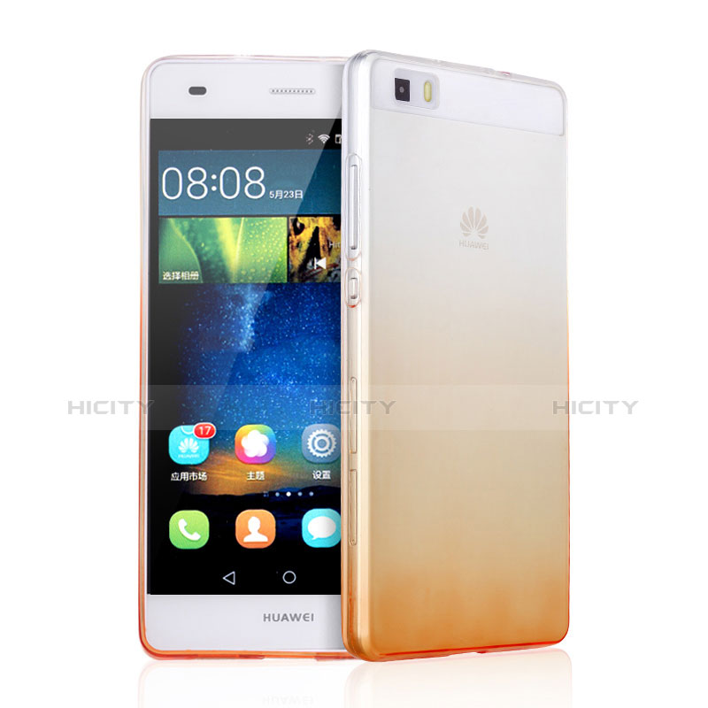 Huawei P8 Lite用極薄ソフトケース グラデーション 勾配色 クリア透明 ファーウェイ オレンジ