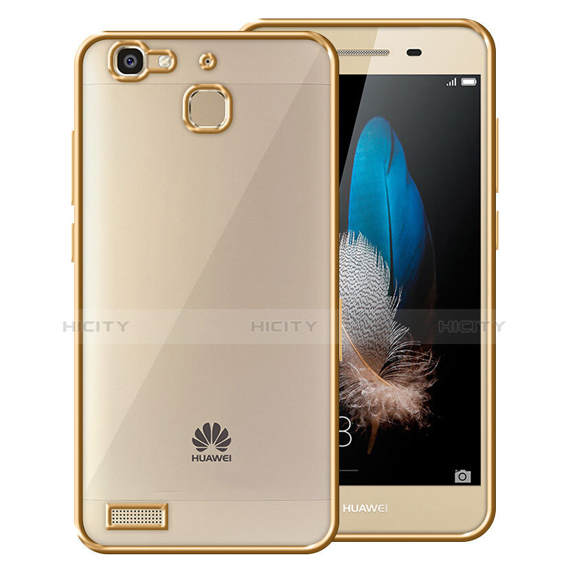 Huawei P8 Lite Smart用ハイブリットバンパーケース クリア透明 プラスチック ファーウェイ ゴールド