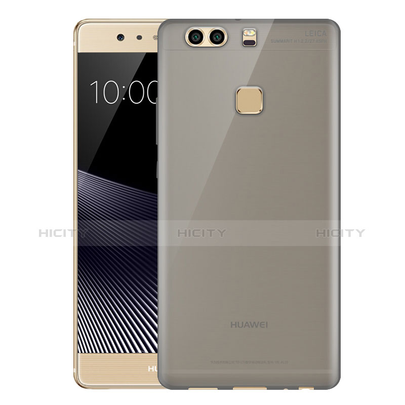 Huawei P9用極薄ソフトケース シリコンケース 耐衝撃 全面保護 クリア透明 T07 ファーウェイ グレー