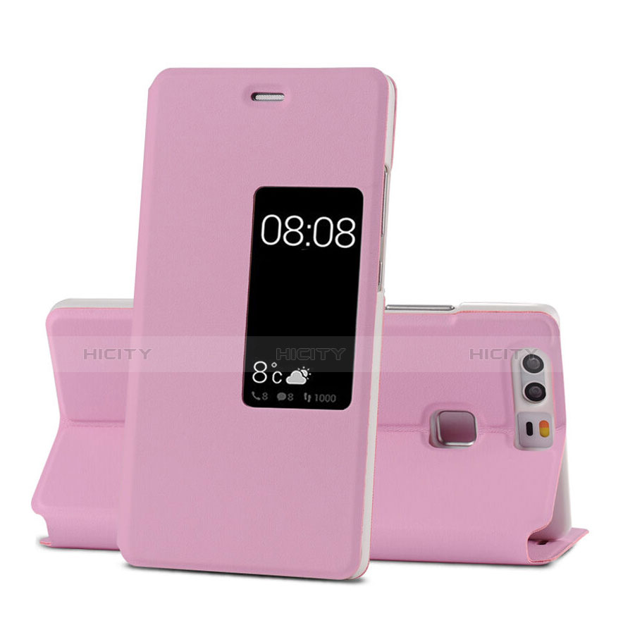Huawei P9用手帳型 レザーケース スタンド ファーウェイ ピンク