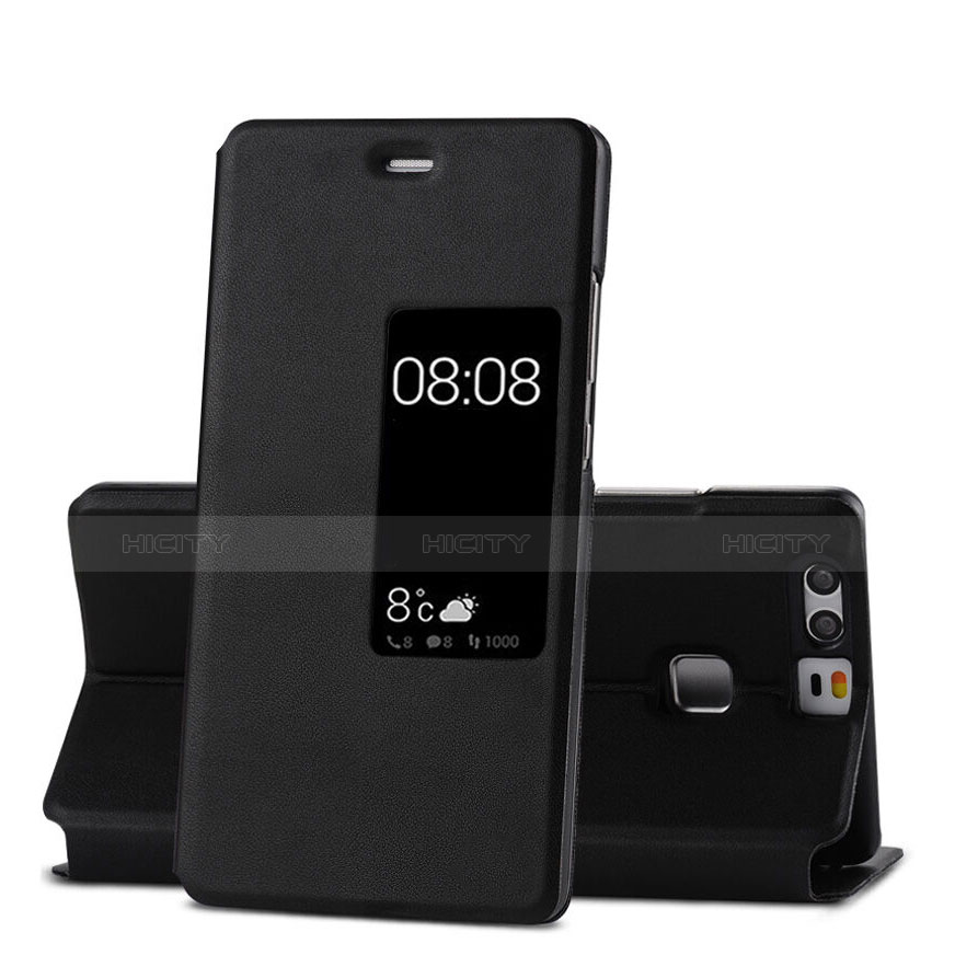 Huawei P9用手帳型 レザーケース スタンド ファーウェイ ブラック