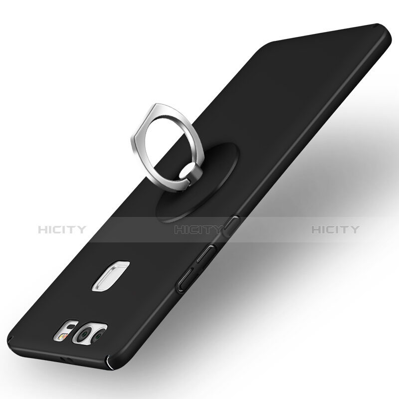 Huawei P9用ハードケース プラスチック 質感もマット アンド指輪 ファーウェイ ブラック