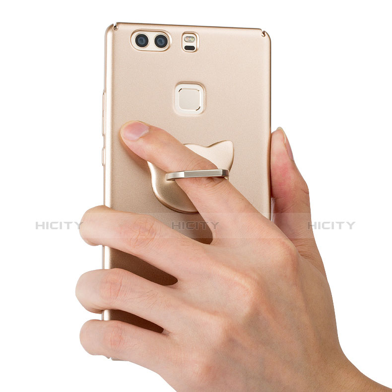 Huawei P9用ハードケース プラスチック アンド指輪 質感もマット ファーウェイ ゴールド