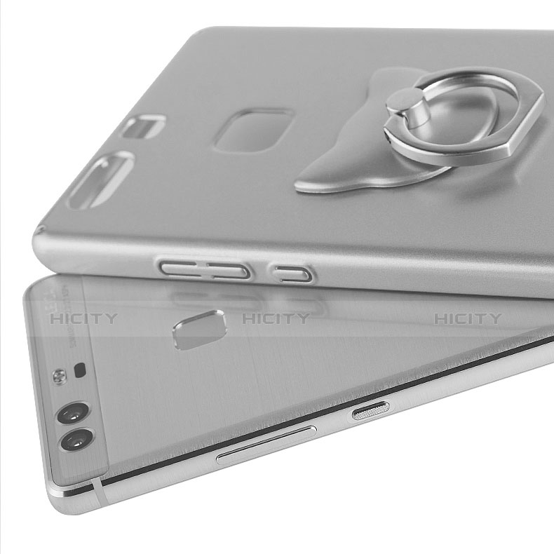 Huawei P9用ハードケース プラスチック 質感もマット アンド指輪 ファーウェイ シルバー