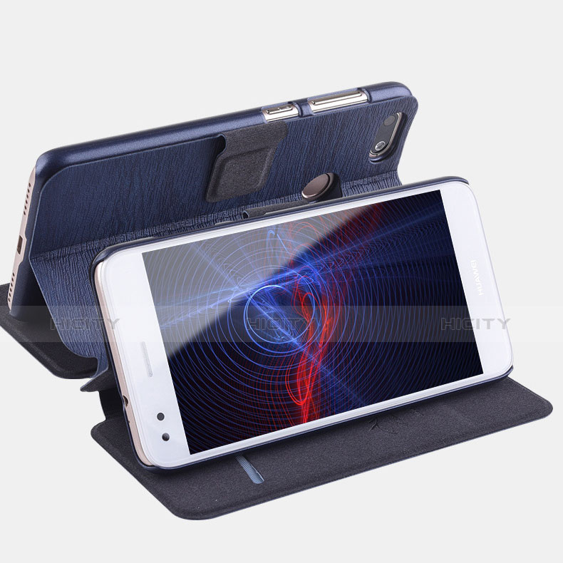 Huawei P9 Lite Mini用手帳型 レザーケース スタンド ファーウェイ ネイビー