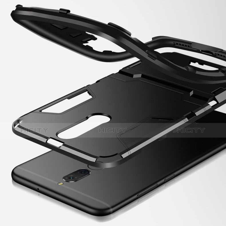 Huawei Rhone用ハイブリットバンパーケース スタンド プラスチック 兼シリコーン R01 ファーウェイ ブラック