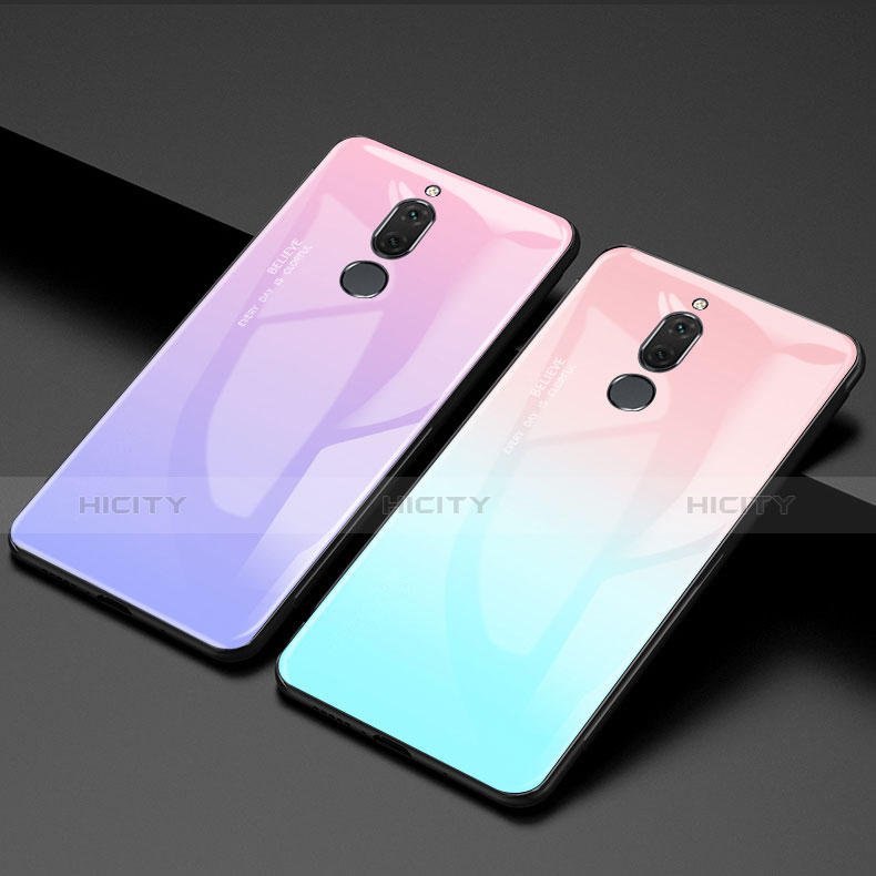 Huawei Rhone用ハイブリットバンパーケース プラスチック 鏡面 虹 グラデーション 勾配色 カバー ファーウェイ 