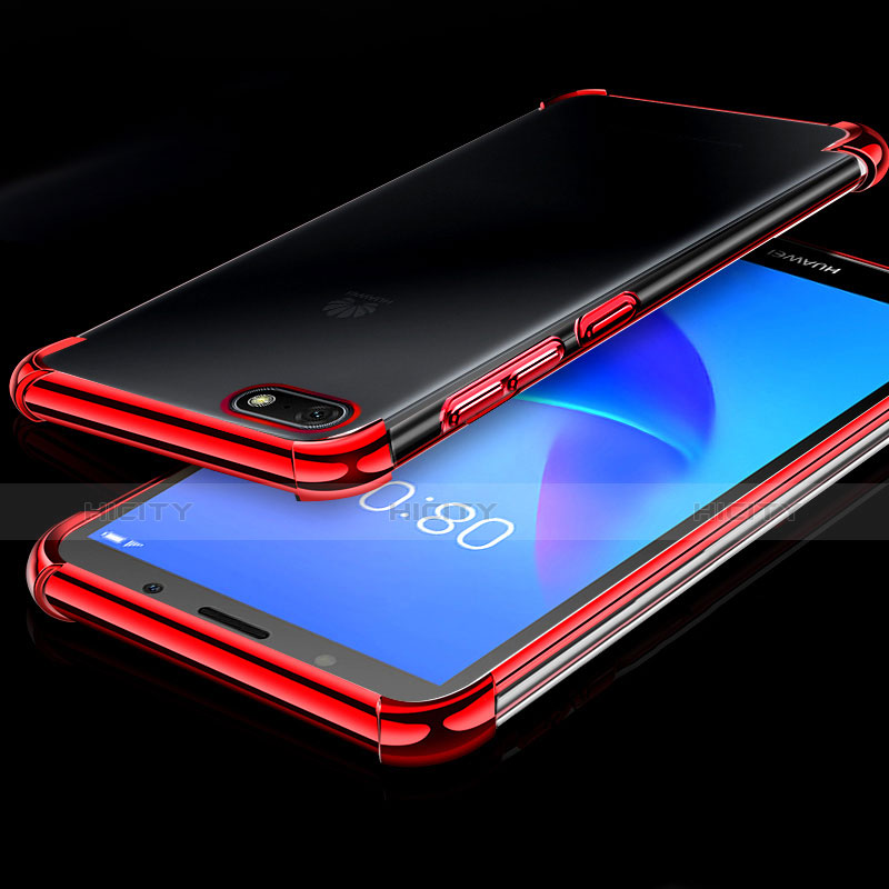 Huawei Y5 Prime (2018)用極薄ソフトケース シリコンケース 耐衝撃 全面保護 クリア透明 H01 ファーウェイ レッド