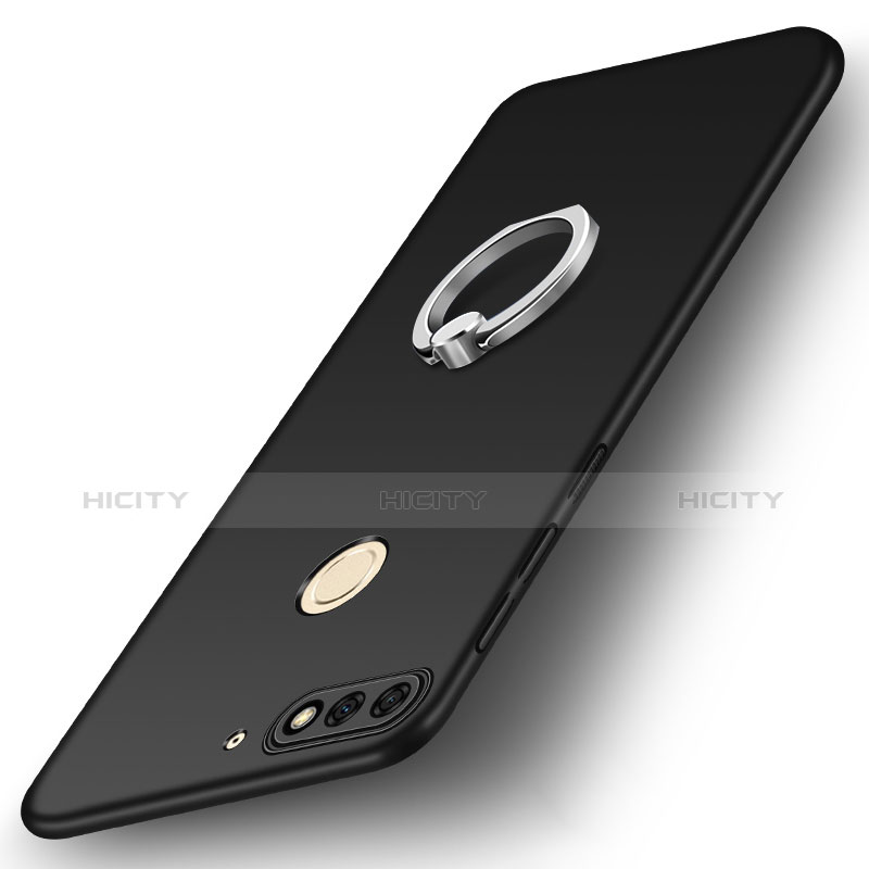 Huawei Y7 (2018)用ハードケース プラスチック 質感もマット アンド指輪 A02 ファーウェイ ブラック