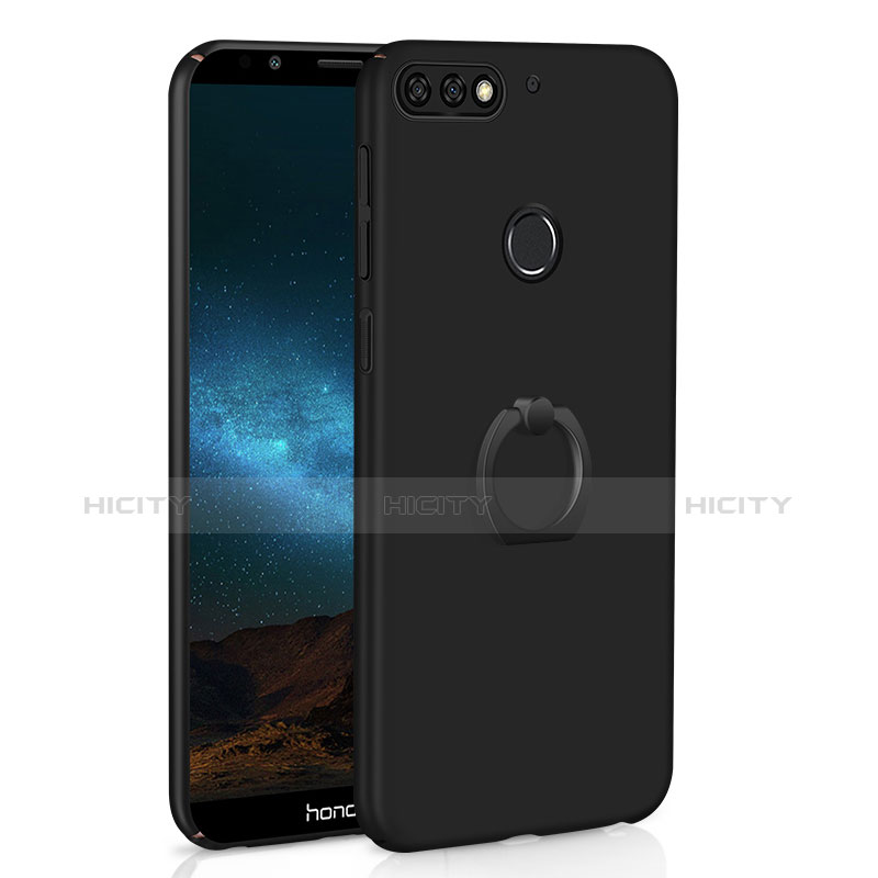 Huawei Y7 (2018)用ハードケース プラスチック 質感もマット アンド指輪 A03 ファーウェイ ブラック