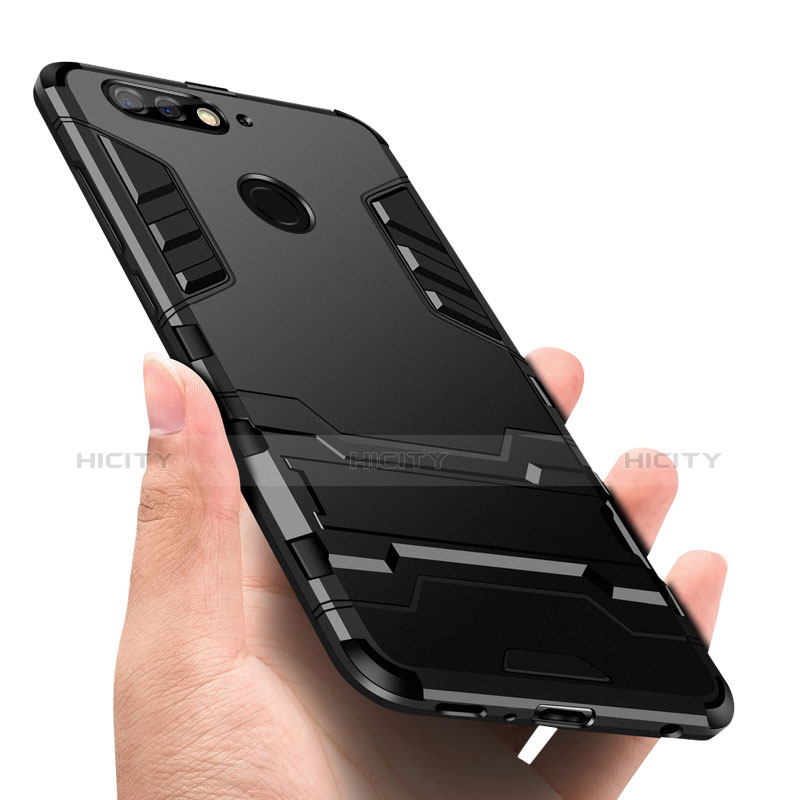 Huawei Y7 (2018)用ハイブリットバンパーケース スタンド プラスチック 兼シリコーン ファーウェイ ブラック