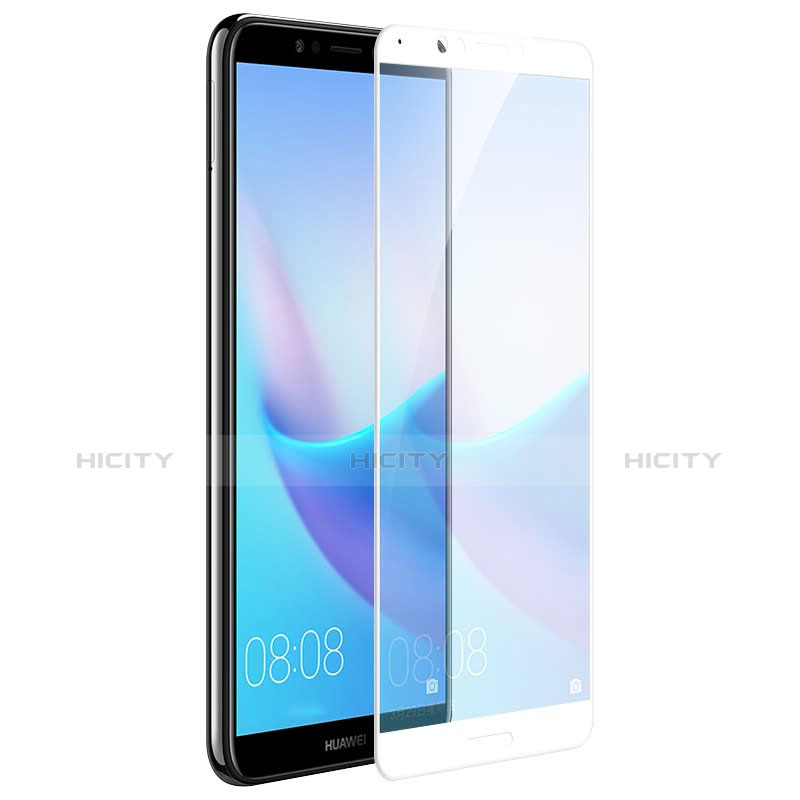 Huawei Y7 (2018)用強化ガラス フル液晶保護フィルム F06 ファーウェイ ホワイト