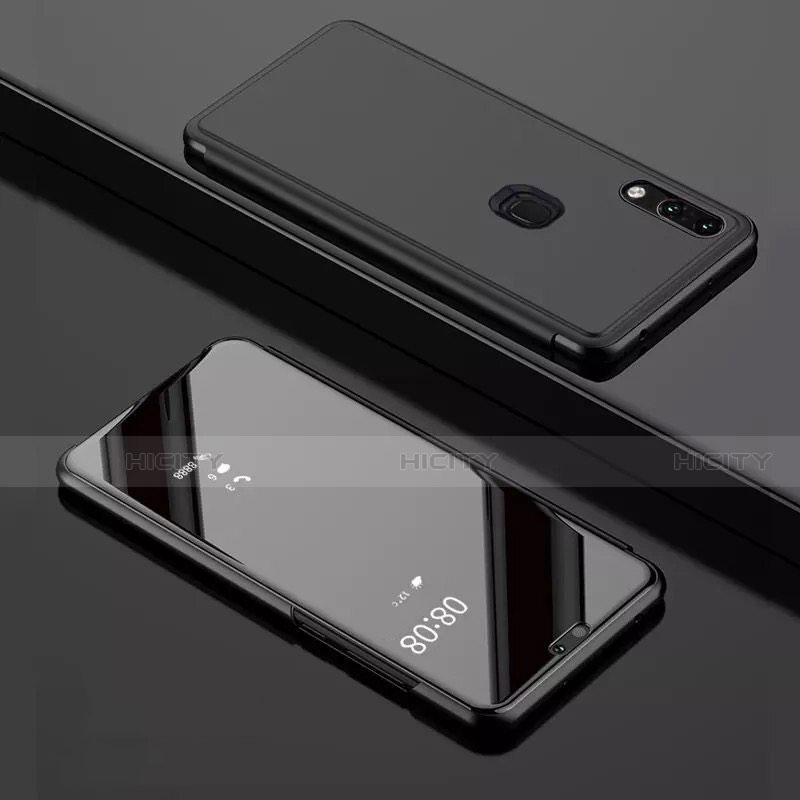Huawei Y7 (2019)用手帳型 レザーケース スタンド 鏡面 カバー ファーウェイ ブラック