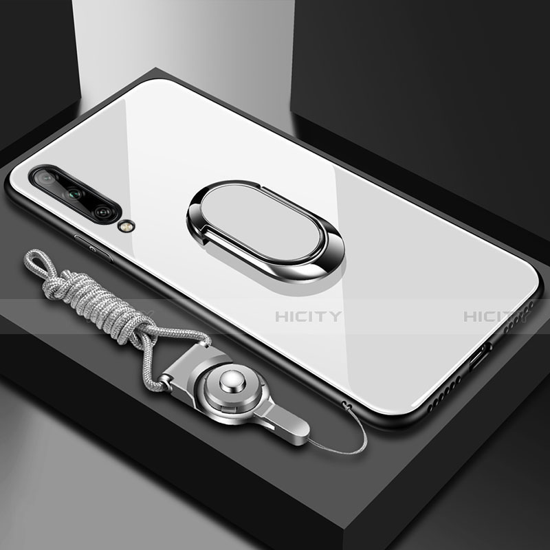 Huawei Y8p用ハイブリットバンパーケース プラスチック 鏡面 カバー アンド指輪 マグネット式 ファーウェイ ホワイト