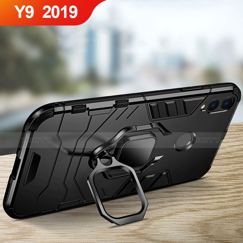 Huawei Y9 (2019)用ハイブリットバンパーケース スタンド プラスチック 兼シリコーン ファーウェイ ブラック