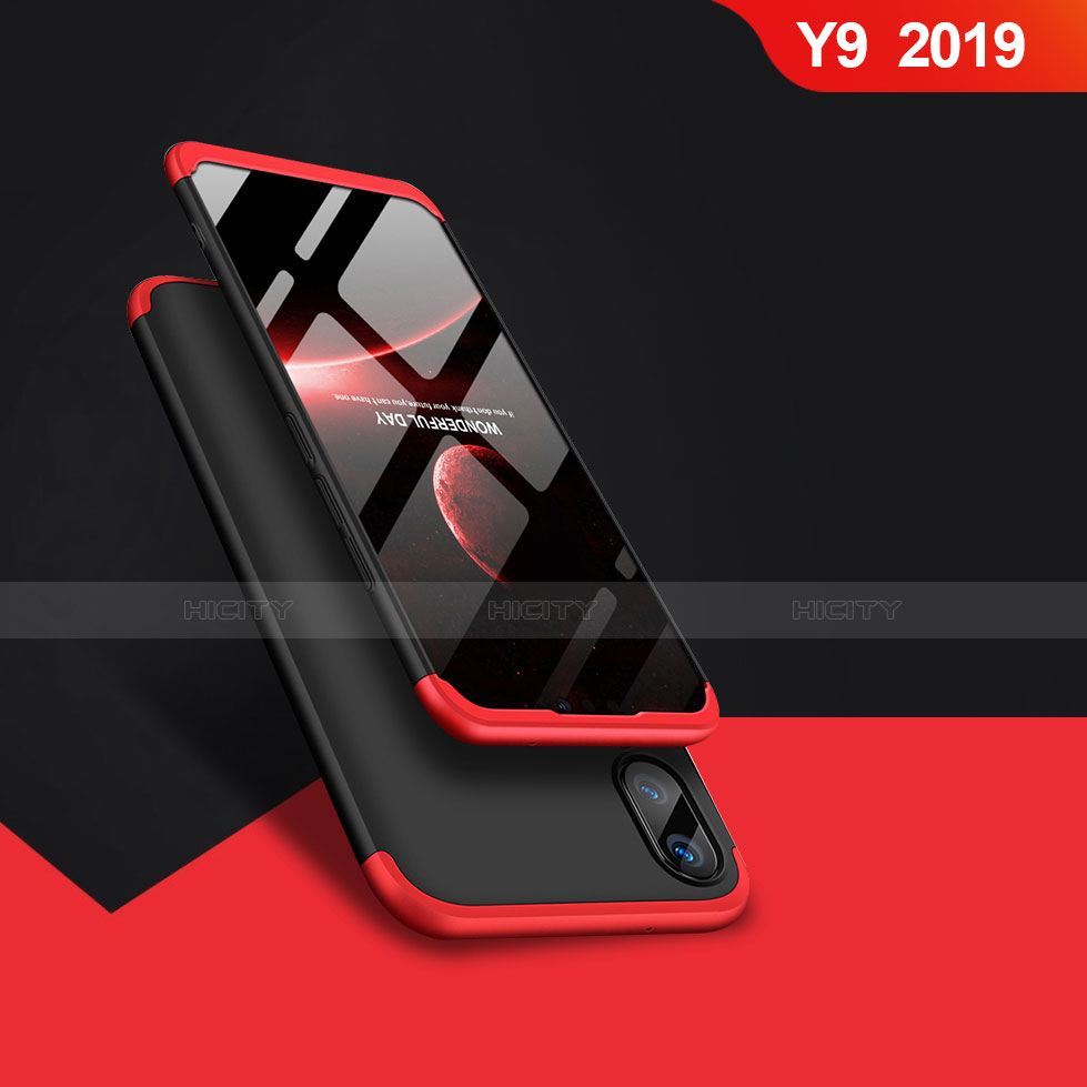 Huawei Y9 (2019)用ハードケース プラスチック 質感もマット 前面と背面 360度 フルカバー Q01 ファーウェイ レッド・ブラック