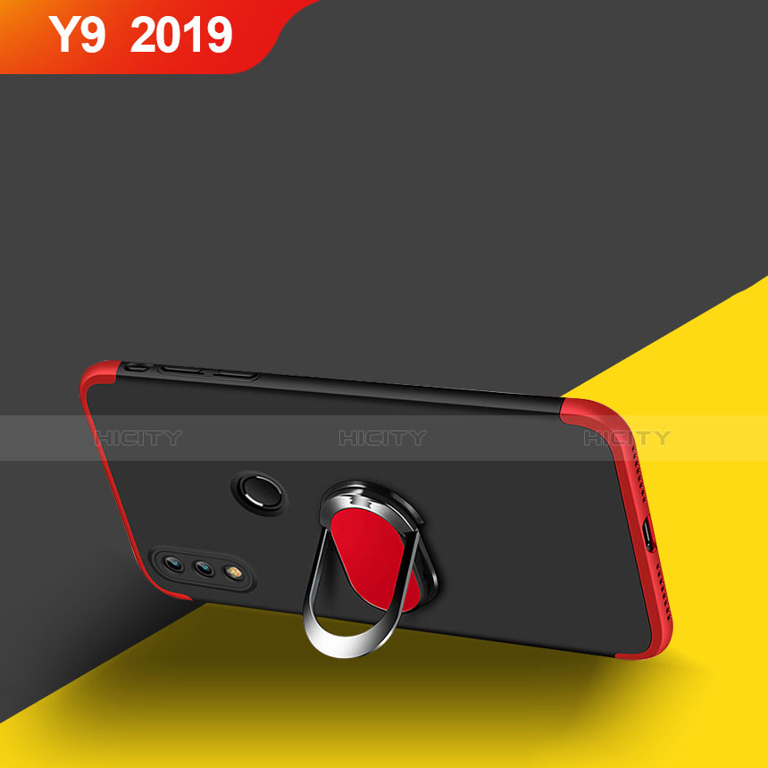 Huawei Y9 (2019)用ハードケース プラスチック 質感もマット 前面と背面 360度 フルカバー アンド指輪 マグネット式 ファーウェイ レッド・ブラック