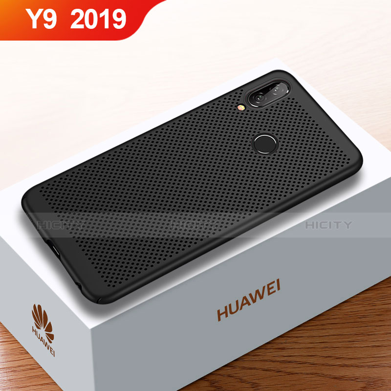 Huawei Y9 (2019)用ハードケース プラスチック メッシュ デザイン カバー ファーウェイ ブラック
