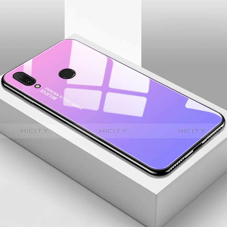 Huawei Y9 (2019)用ハイブリットバンパーケース プラスチック 鏡面 虹 グラデーション 勾配色 カバー ファーウェイ パープル