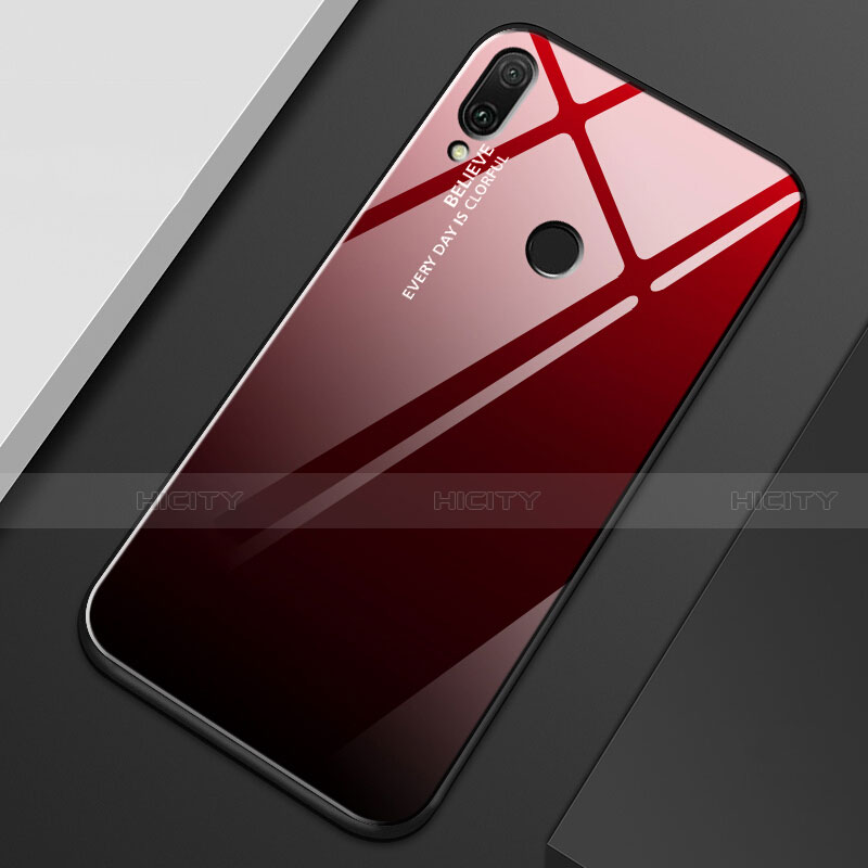 Huawei Y9 (2019)用ハイブリットバンパーケース プラスチック 鏡面 虹 グラデーション 勾配色 カバー M01 ファーウェイ レッド・ブラック