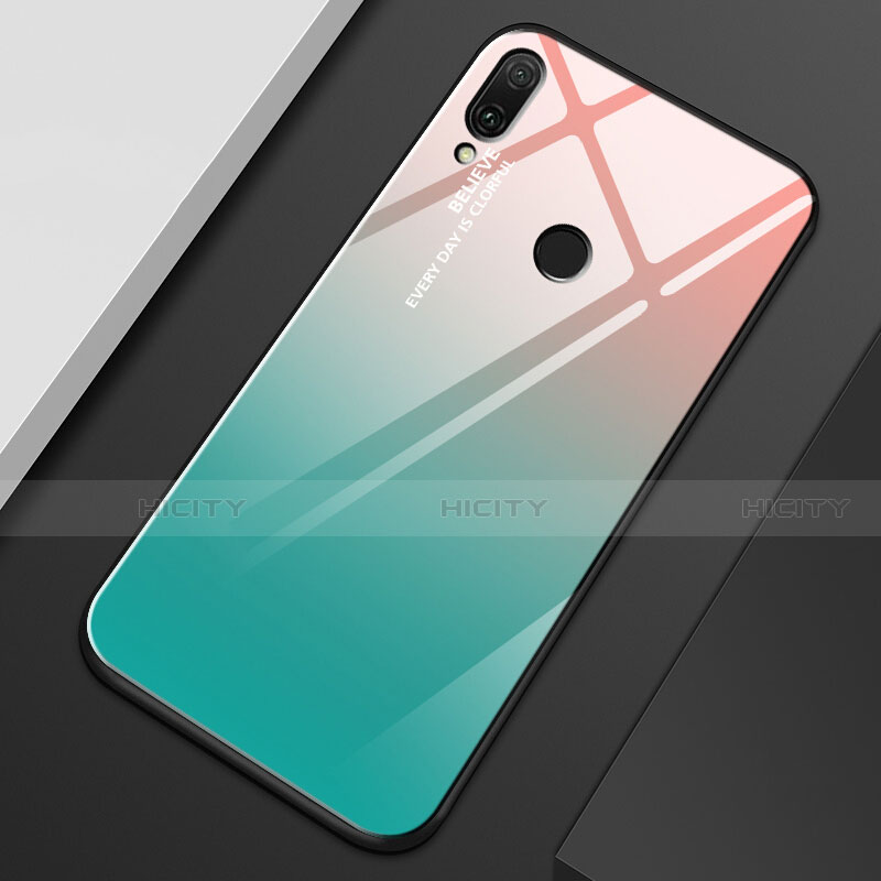Huawei Y9 (2019)用ハイブリットバンパーケース プラスチック 鏡面 虹 グラデーション 勾配色 カバー M01 ファーウェイ ブルー