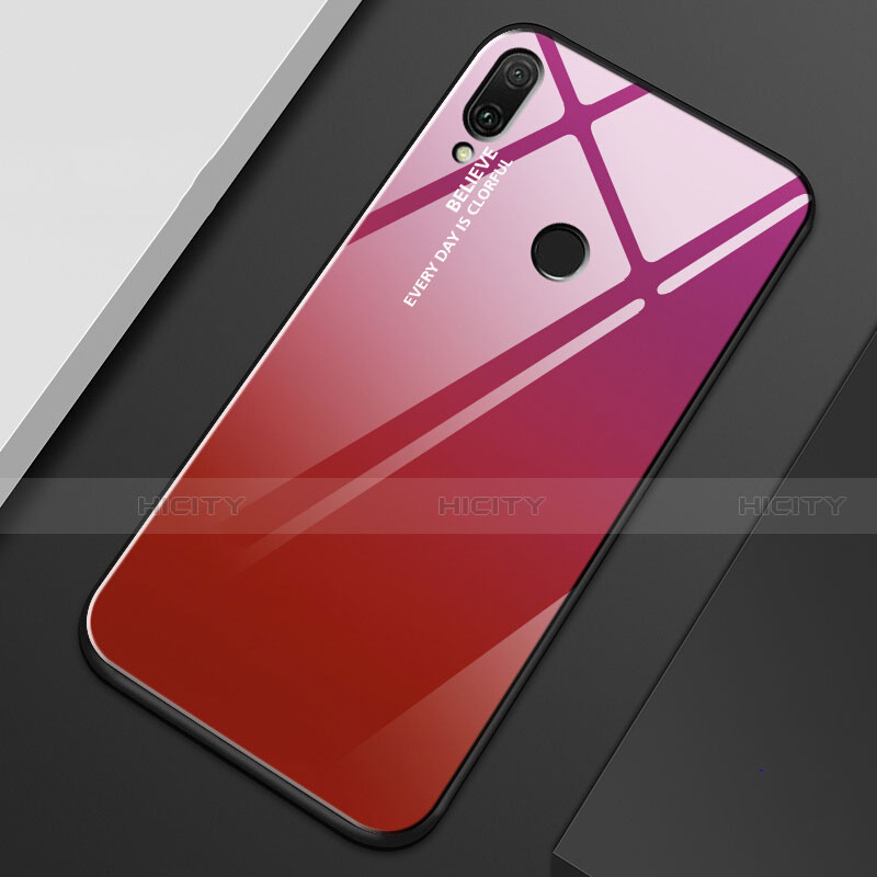 Huawei Y9 (2019)用ハイブリットバンパーケース プラスチック 鏡面 虹 グラデーション 勾配色 カバー M01 ファーウェイ レッド