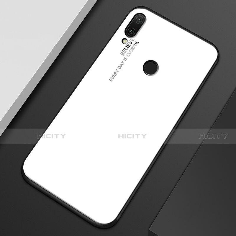 Huawei Y9 (2019)用ハイブリットバンパーケース プラスチック 鏡面 虹 グラデーション 勾配色 カバー M01 ファーウェイ ホワイト