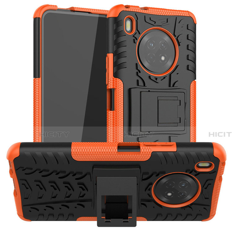 Huawei Y9a用ハイブリットバンパーケース スタンド プラスチック 兼シリコーン カバー A01 ファーウェイ オレンジ