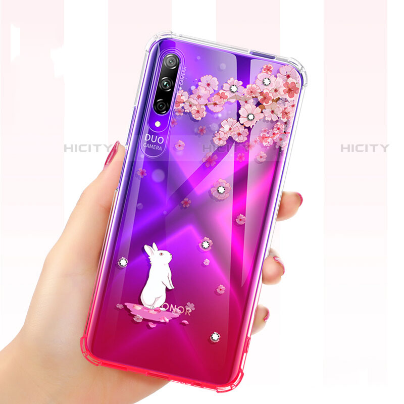 Huawei Y9s用極薄ソフトケース シリコンケース 耐衝撃 全面保護 クリア透明 花 ファーウェイ 