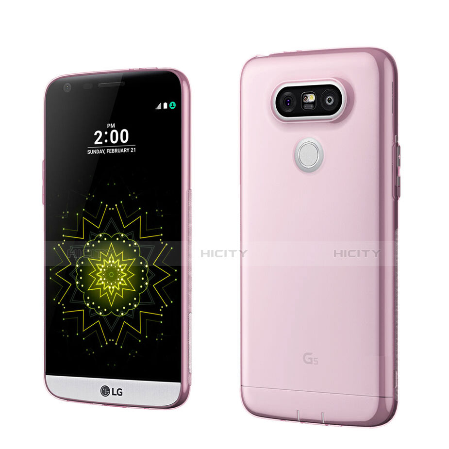 LG G5用極薄ソフトケース シリコンケース 耐衝撃 全面保護 クリア透明 LG ピンク