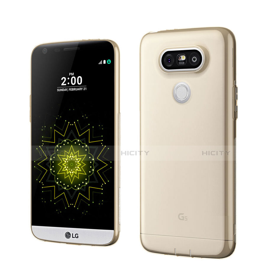 LG G5用極薄ソフトケース シリコンケース 耐衝撃 全面保護 クリア透明 LG ゴールド