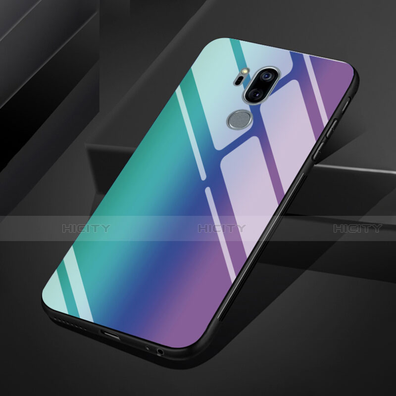 LG G7用ハイブリットバンパーケース プラスチック 鏡面 虹 グラデーション 勾配色 カバー LG ネイビー