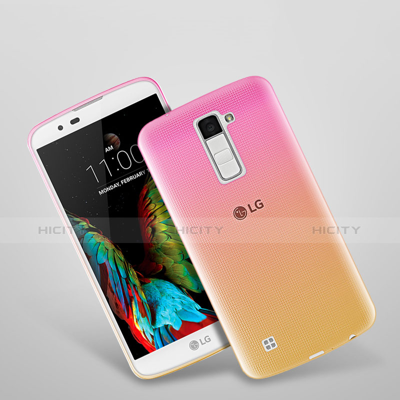 LG K10用極薄ソフトケース グラデーション 勾配色 クリア透明 LG ピンク