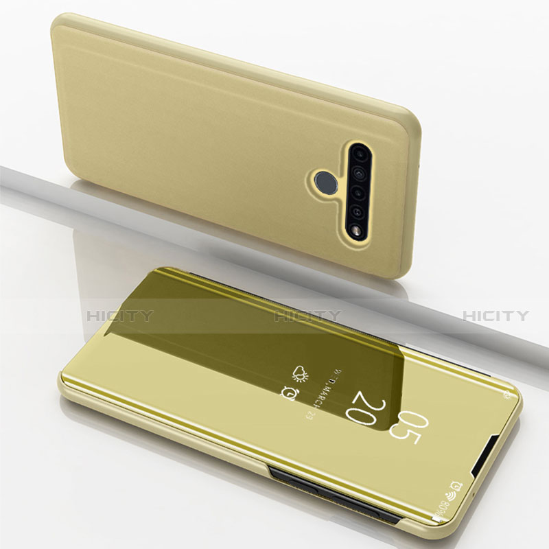 LG K61用手帳型 レザーケース スタンド 鏡面 カバー LG ゴールド