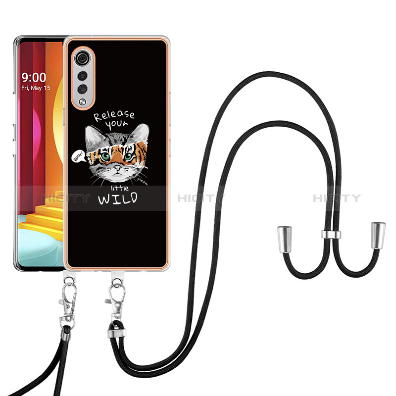 LG Velvet 4G用シリコンケース ソフトタッチラバー バタフライ パターン カバー 携帯ストラップ YB8 LG 